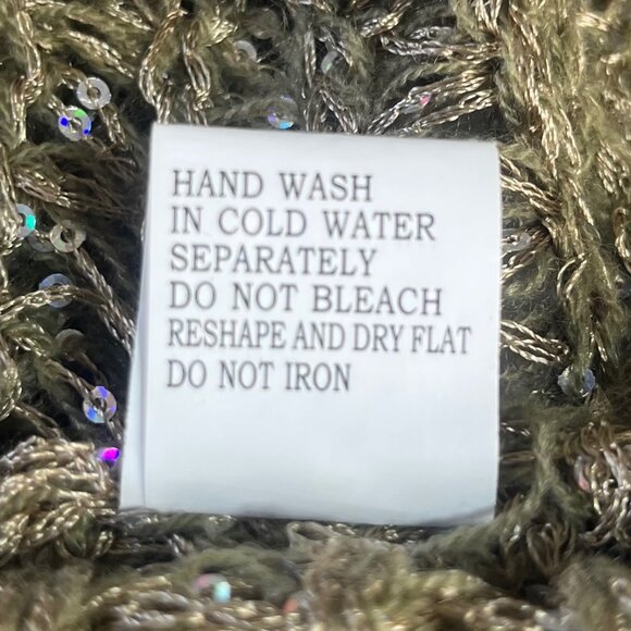 Inseparable Open Knit Sweater Womens Large Khaki Green Casual Sequin - Picture 8 of 8